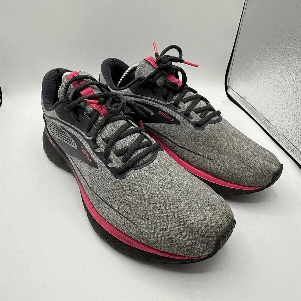 Brooks Trace 2 Gray Pink Running Shoes‎ Sneakers Size Women's 12 *Heal Holes